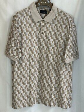 Axis LA Men's Short Sleeves w/ Collar Geometric Polo Shirt - Beige/Khaki - XXL